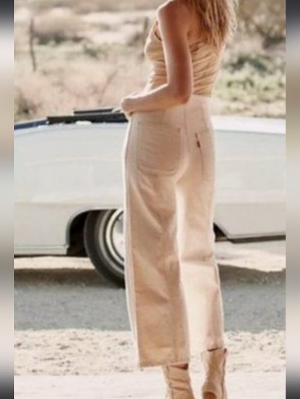 Levi's Ribcage Wide Leg Crop Jeans High Rise Beige Pants